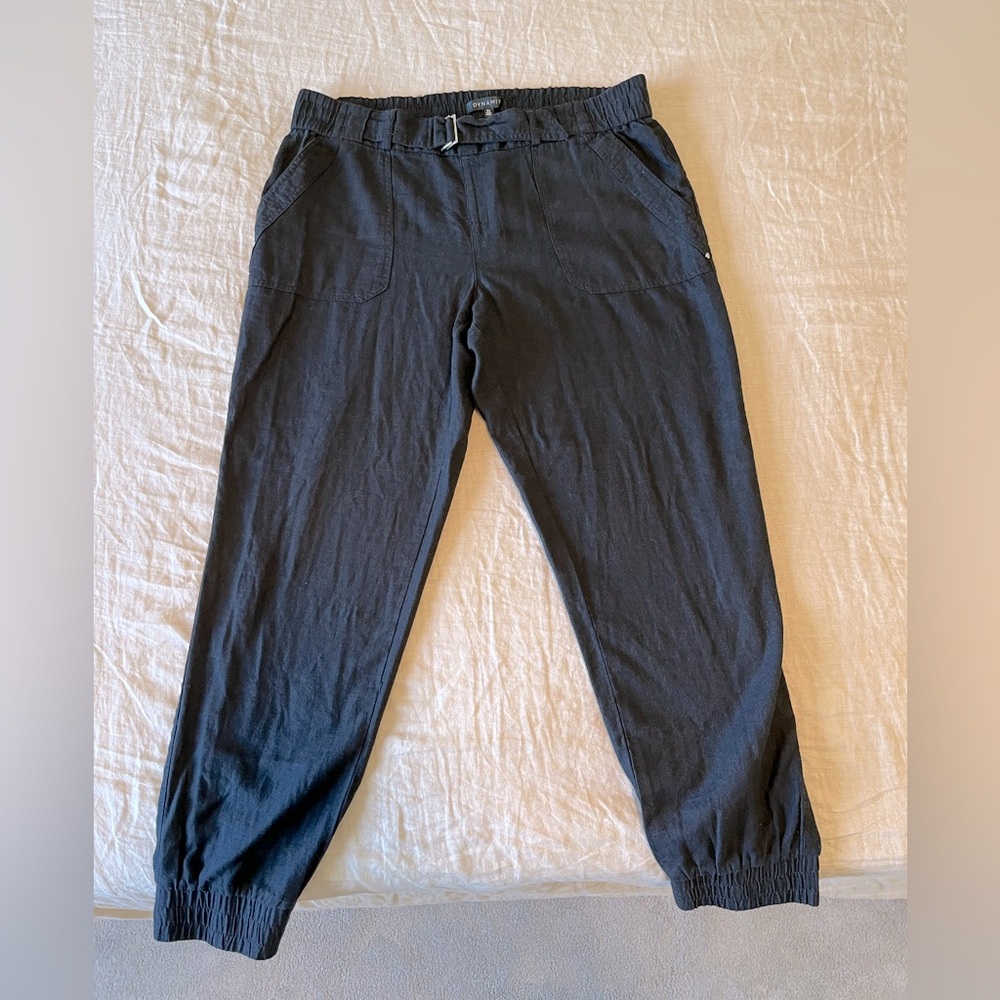 NWT Large Dynamite Black Linen Blend Elastic Waist Pants